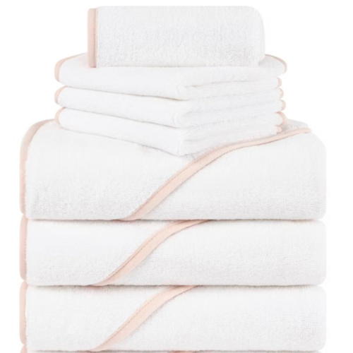 American Soft Linen 100% Cotton Soft Fluffy Hooded Baby Bath Towel Set 8 Piece - Pink
