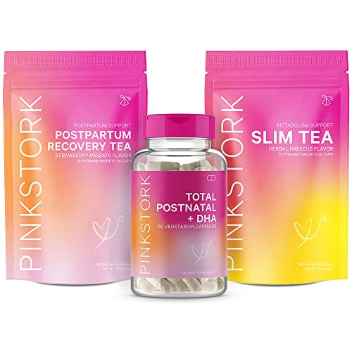 Pink Stork Postpartum Recovery Bundle: Postnatal Vitamins, Labor + Delivery Essentials, Breastfeeding Support, Green Tea for Energy + Metabolism, Zinc, B-Vitamins, Women-Owned