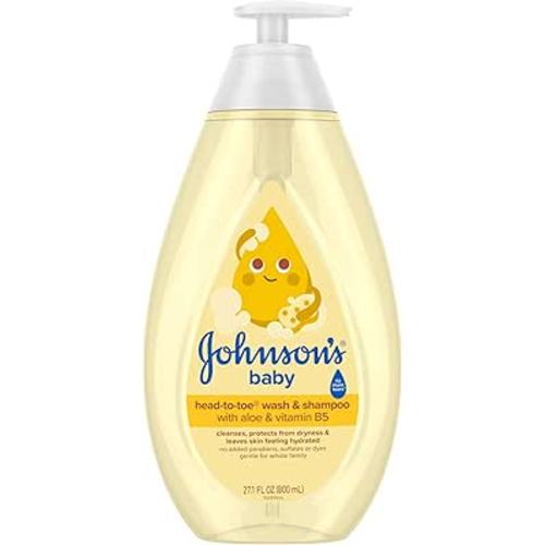 Johnson's Baby Head-To-Toe Baby Wash & Shampoo + Aloe & Vitamin B5, 2-in-1 Bath Wash Gently Cleanses Newborn's Delicate Skin & Hair, Hypoallergenic, No Added Parabens, Dyes & Sulfates, 27.1 fl. oz