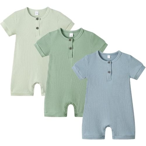 Bafeicao Baby Boy Girl 2/3 Pack Solid Romper Ribbed Short/Long Sleeve Bodysuit Jumpsuit Infant Knitted Outfits Clothes