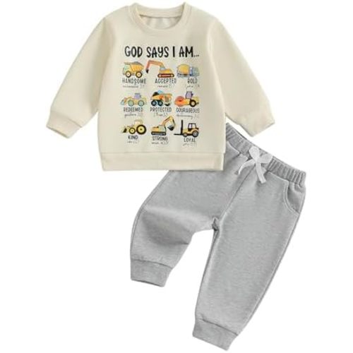 Fernvia Toddler Boy Fall Winter Clothes God Says I Am Long Sleeve Pullover Sweatshirts + Solid Joggers Pants Outfits Set