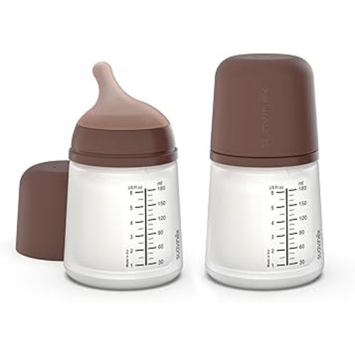 Suavinex Zero Zero Anti Colic Baby Bottle, No 1 Spanish Baby Bottle Brand, Minimizes Bottle Rejection & Nipple Confusion, Perfect for Combo Feeding, 2pk, 6oz/180mL, Deep Tone, Adaptable Flow Nipple
