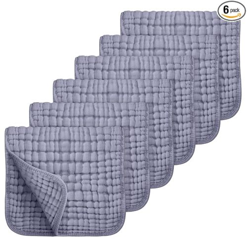 Looxii Muslin Burp Cloths 100% Cotton Muslin Cloths Large 20''x10'' Extra Soft and Absorbent 6 Pack Baby Burping Cloth for Boys and Girls (Fog Blue)