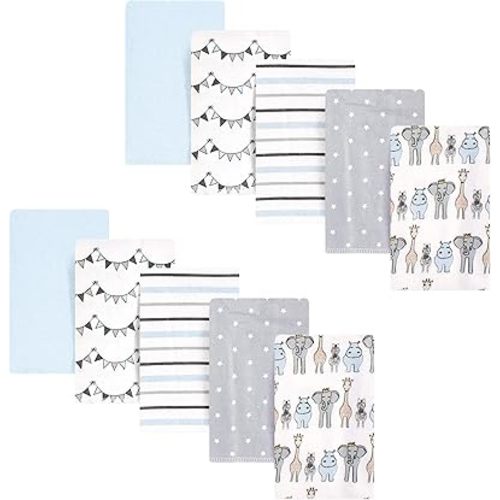 Hudson Baby Unisex Baby Cotton Flannel Burp Cloths, Blue Royal Safari, One Size