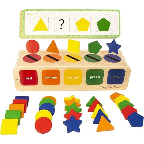 Color Shape Sorting Toy for Toddler 1-3, Wooden Montessori Shape Sorter Color Matching Box Game, Learning Sensory Toys Gift for Boy Girl 1 2 3 Year Old