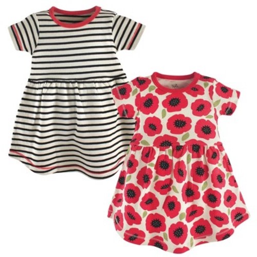 Touched by Nature Baby and Toddler Girl Organic Cotton Short-Sleeve Dresses 2pk, Poppy, 3-6 Months