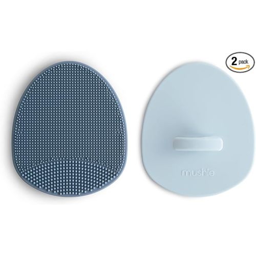 mushie Baby Bath Cradle Cap Brush | Soft Silicone Bristles for Dry Skin, Eczema, & Cradle Cap Treatment | 2-Pack (Tradewinds/Periwinkle)