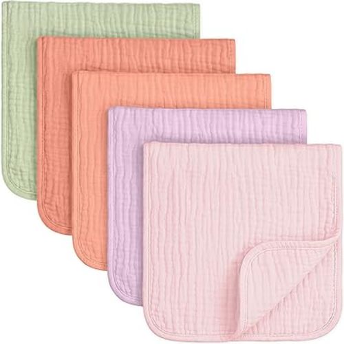 KeaBabies Organic Muslin Burp Cloths Baby Boy, Girl, 5-Pack (Muted Pastel)