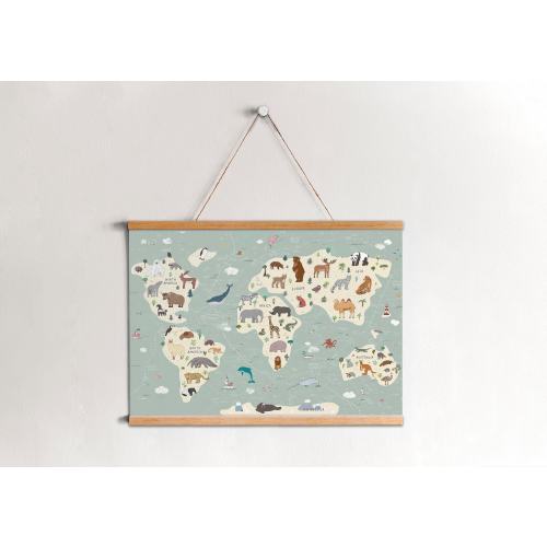 Animal World Map Canvas: Educational Nursery Wall Decor