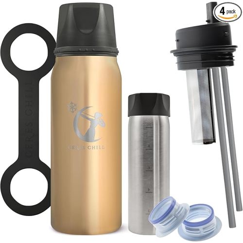 CERES CHILL OG Breastmilk Chiller Bundle with Straw Lid & Infuser – 12–34oz Portable Breast Milk Cooler & 2 Storage Bottles with Universal Pump Adapters – You’re So Golden