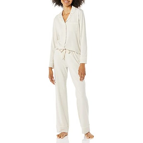 Amazon Essentials Women's Long Sleeve Cotton Modal Pajama Set, Loungewear with Full-Length Bottom