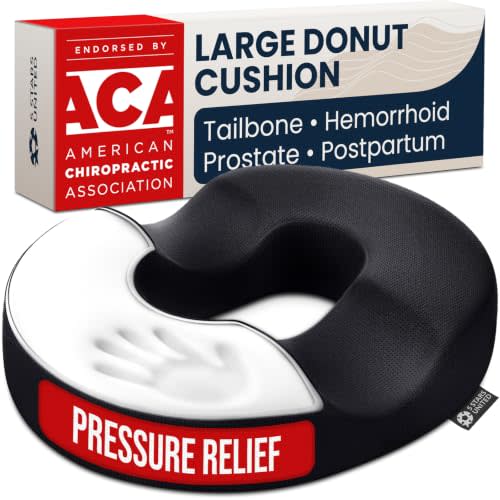 5 STARS UNITED Donut Pillow for Tailbone Pain & Hemorrhoids – Large Memory Foam Lifting Cushion for Bed Sore-Prone Areas & Pressure Relief – Prostate, Postpartum & Pregnancy Support, Black Mesh Cover