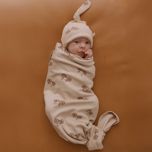 Organic Swaddle Blanket & Hat Set - Bicycle
