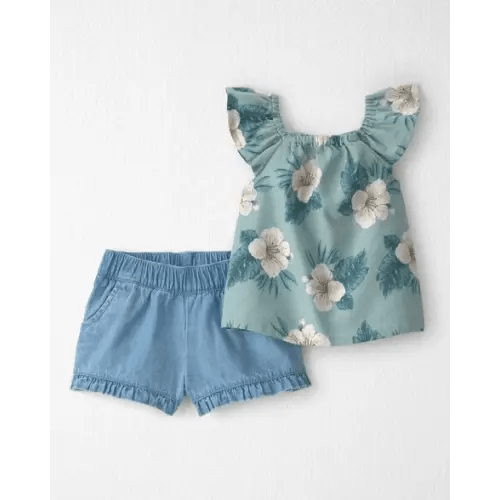Baby Girl 2-Piece Chambray Top & Short Set Made with Organic Cotton in Blue Hibiscus - Little Planet | Carter's