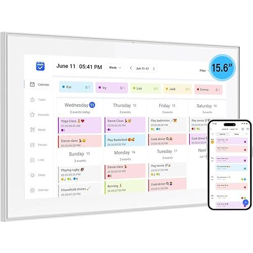 15.6 inch Wall Planner Digital Calendar & Chore Chart, Smart Touchscreen Display for Family Schedules, Hearth Display Digital Calendar, Digital Photo Frame, Great for Organizing Your 2025 Calendar