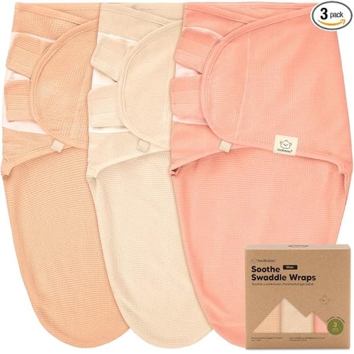3-Pack Organic Swaddles for Newborns, Baby Sleep Sacks 0-3 Months - Baby Swaddle Wrap, Newborn Wearable Blanket, Infant Sleep Sack for Girls, Boys, Soft & Snug, Large Hook & Loop Closure (Salmon)