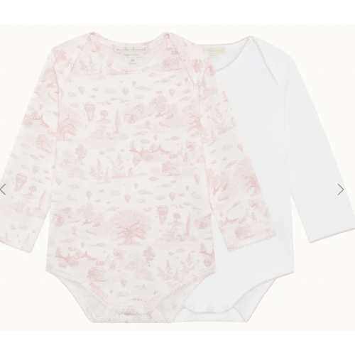 Dusty Toile De Jouy Two Pack Long Sleeve Onesies - Pink