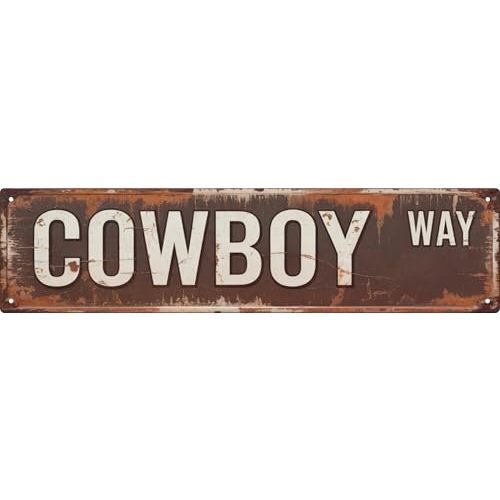Vintage Style Cowboy Way Decor Signs 4x16 in Rustic Wall Hanging Plaque for Home Street Shop Garage Bar Farm Garden Multipurpose Metal Sign for Indoor/Outdoor