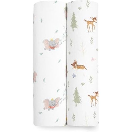 aden + anais Essentials Muslin Swaddle Blankets, Newborn Receiving Blanket for Swaddling, 100% Cotton Baby Swaddle Wrap, 2 Pack, Disney + Friends