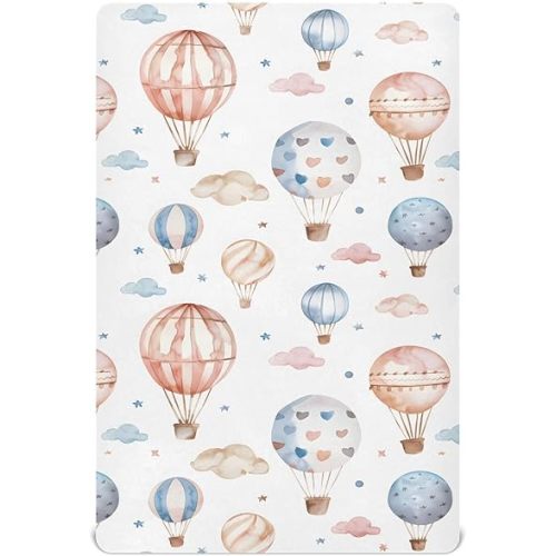 Fitted Playard Sheets Mini Crib Sheets Stretchy for Baby Girls Boys Hot Air Balloons Cute Soft Neutral