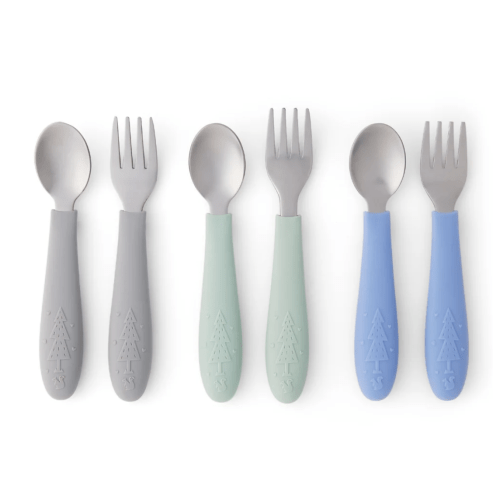 Elk and Friends - Babies/Toddler Stainless Steel Spoons + Forks with Silicone Handle