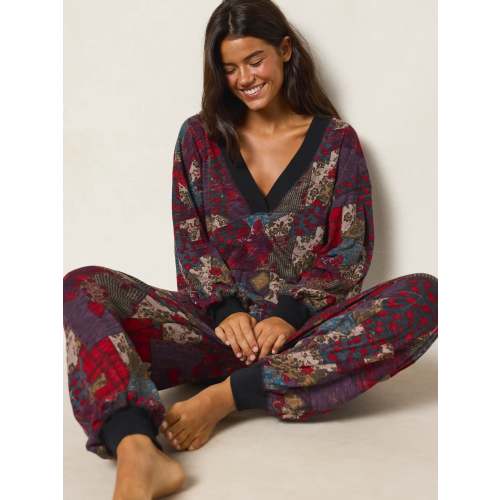 Johnnie Cotton Jumpsuit - Aspen Patchwork Burgundy – Natural Life