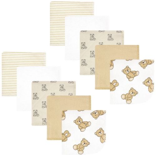 Hudson Baby Flannel Cotton Washcloths, Teddy Bears 10 Pack, One Size