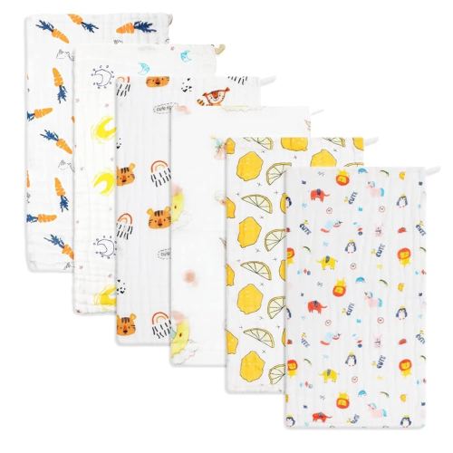 Baby Burp Cloths Muslin Washcloths 6Pack - Muslin Burp Cloths Hanky Large 20''x10'' Extra Soft Absorbent Baby Burp Rags for Newborn 100% Cotton for Boys Girls Gift 6 Layers Machine Washable