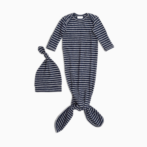 Aden + Anais Snuggle Knit Knotted Gown and Hat Set - Navy Stripe