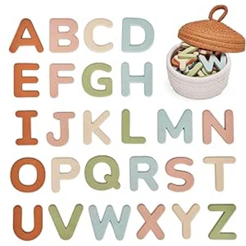 JoyCat Silicone Alphabet Magnetic Letters, 26 Uppercase ABC Fridge Magnets for Toddlers & Kids, Preschool Learning Refrigerator Toy Set, Birthday Gifts for Boys Girls (Muted Color)