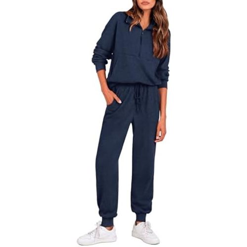 PRETTYGARDEN Women's Fall 2 Piece Lounge Sets Zip Up Sweatshirt Jogger Pants Sweat Track Suits Travel Outfit Winter Clothing