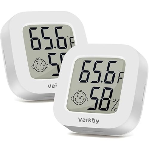 Vaikby Indoor Thermometer 2Pack, Humidity Gauge Meter Digital Hygrometer Room Thermometer for Home, Hight Accurate Temperature and Humidity Monitor for Greenhouse, Reptile, Humidors, Cellar, Office