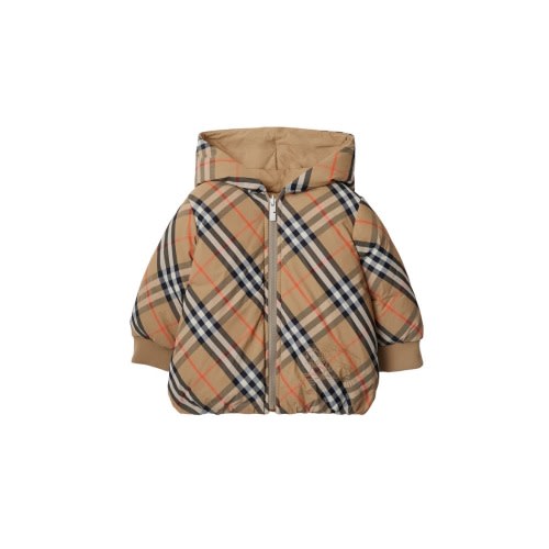 Girls' Reversible Check Nylon Puffer Jacket