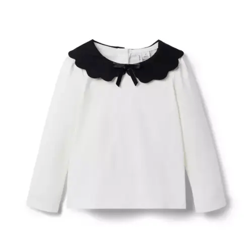 Girl Cream And Sugar Scalloped Collar Top by Janie and Jack