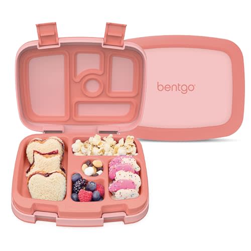 Bentgo Kids Bento-Style 5-Compartment Leak-Proof Lunch Box | Ideal Portion Sizes for Ages 3-7, Durable, Drop-Proof, Dishwasher Safe, PFAS & BPA-Free Materials (Coral)