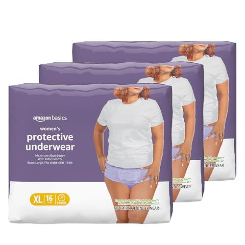 Amazon Basics Incontinence Underwear for Women, Protective, Disposable, Postpartum, Maximum Absorbency, X-Large, Lavender, 48 Count (3 Packs of 16)