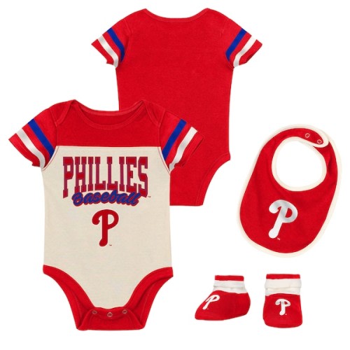 Philadelphia Phillies Outerstuff Newborn Up One Three-Piece Bodysuit, Bib & Booties Set - Red