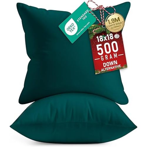 Utopia Bedding 18x18 Pillow Inserts, Set of 2, Dark Teal – Indoor Decorative Throw Pillows for Bed, Sofa & Couch – Soft, Supportive & Fluffy Cushion Inserts