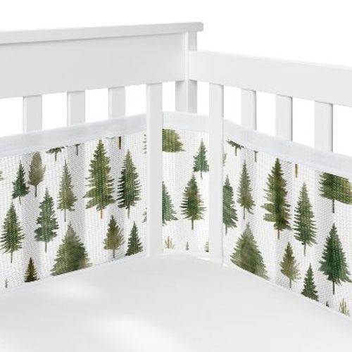 Sweet Jojo Designs Boy, Girl, Unisex/Gender Neutral BreathableBaby Breathable Mesh Crib Liner Baby Nursery Woodland Pine Tree Green and White