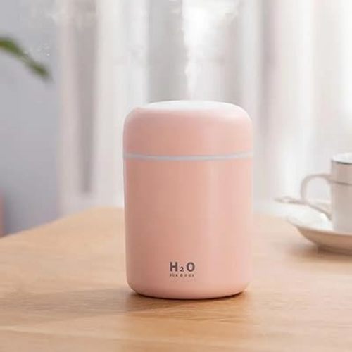 Portable Mini Humidifier, Colorful, Cool Mist, USB Powered. Perfect for Bedroom, Office & Car (300ml, Pink)