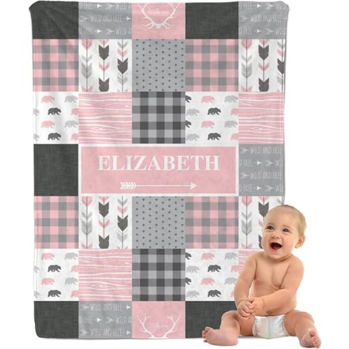 Personalized Baby Blankets for Girls, Custom Woodland Baby Blanket with Name, Customized Kids Name Blanket for Girl Gifts, Newborn Blankets, Babies Shower Birthday Gifts