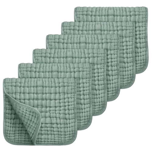 Muslin Burp Cloths, Dark Green, 6 Pack - 100% Cotton Large 20''x10'' Baby Essentials, Extra Soft and Absorbent