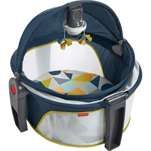 Fisher-Price Portable Baby Bassinet And Play Space Deluxe On-The-Go Projection Dome With Lights Music And Canopy, Cool Hues