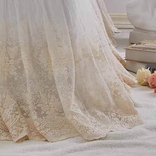 Brandream Lace Bed Skirt Boho Bohemian Girl Baby Nursery Crib Bed Skirt Dust Ruffle - Solid Color Romantic Cream Off White Farmhouse Chic 100% Cotton Ruffle Excellent Quality