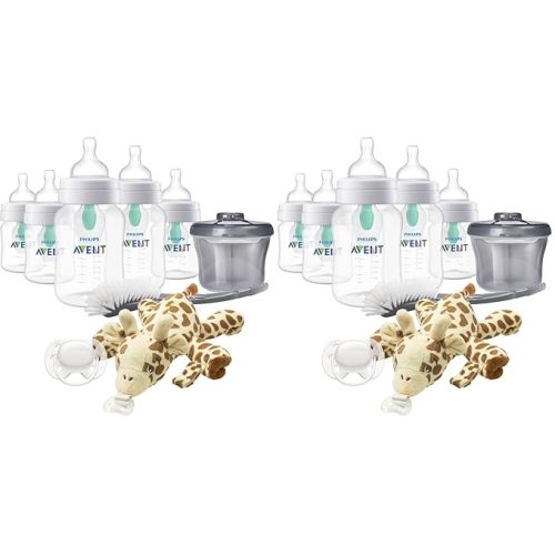 Philips AVENT Anti-Colic Baby Bottle with AirFree Vent Newborn Gift Set with Snuggle, Clear, SCD306/10