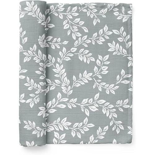 Mini Wander Swaddles for Newborns Muslin Swaddle Blankets - Breathable Soft Gender Neutral Receiving Blanket Baby Essentials | 47 x 47 Cotton - Leafy Sprig (Blue)