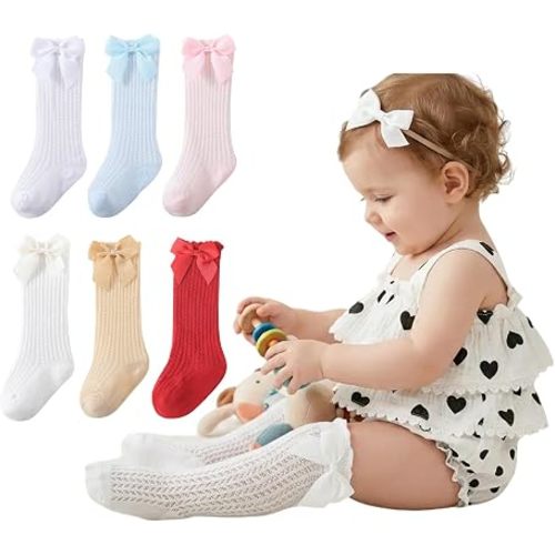 Calcetines altos hasta la rodilla para bebés y niñas, de malla fina, para verano, calcetines hasta la rodilla, para recién nacidos, niños pequeños
