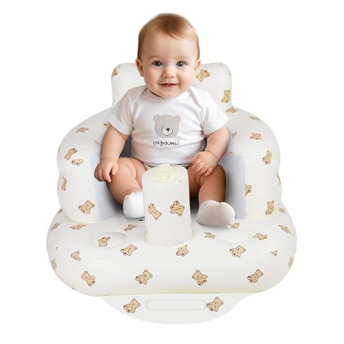 Inflatable Baby Chair, Inflatable Baby Seat for Babies 3 Months and Up, Summer Blow Up Chair with Built in Air Pump, Bumbo Seat for Learning to Sit, Palying, Camping, Whale
