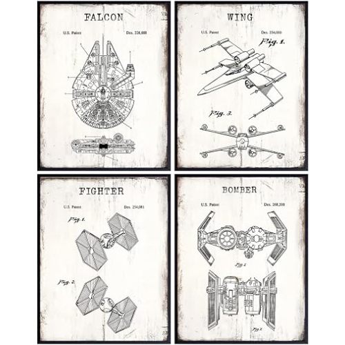 Original Patent Prints Poster Set - Wall Art for Boys Bedroom, Kids Room, Home, Apartment - Rustic Vintage Decor Sign Plaque Pictures - Gift for Men, Guys, Women, Teens - 8x10 Unframed