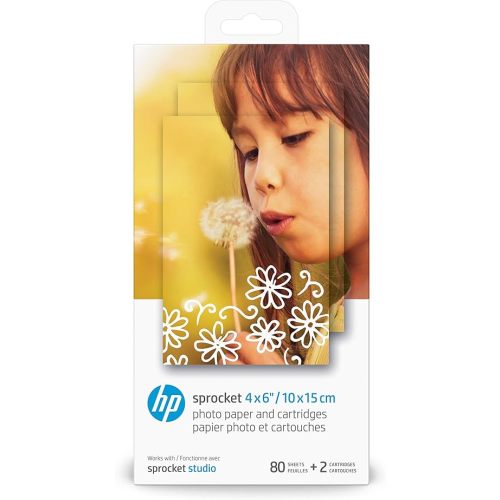HP Sprocket Studio 4x6 Photo Paper & Cartridges (80 Sheets - 2 Cartridges) Compatible ONLY with HP Studio Printer.